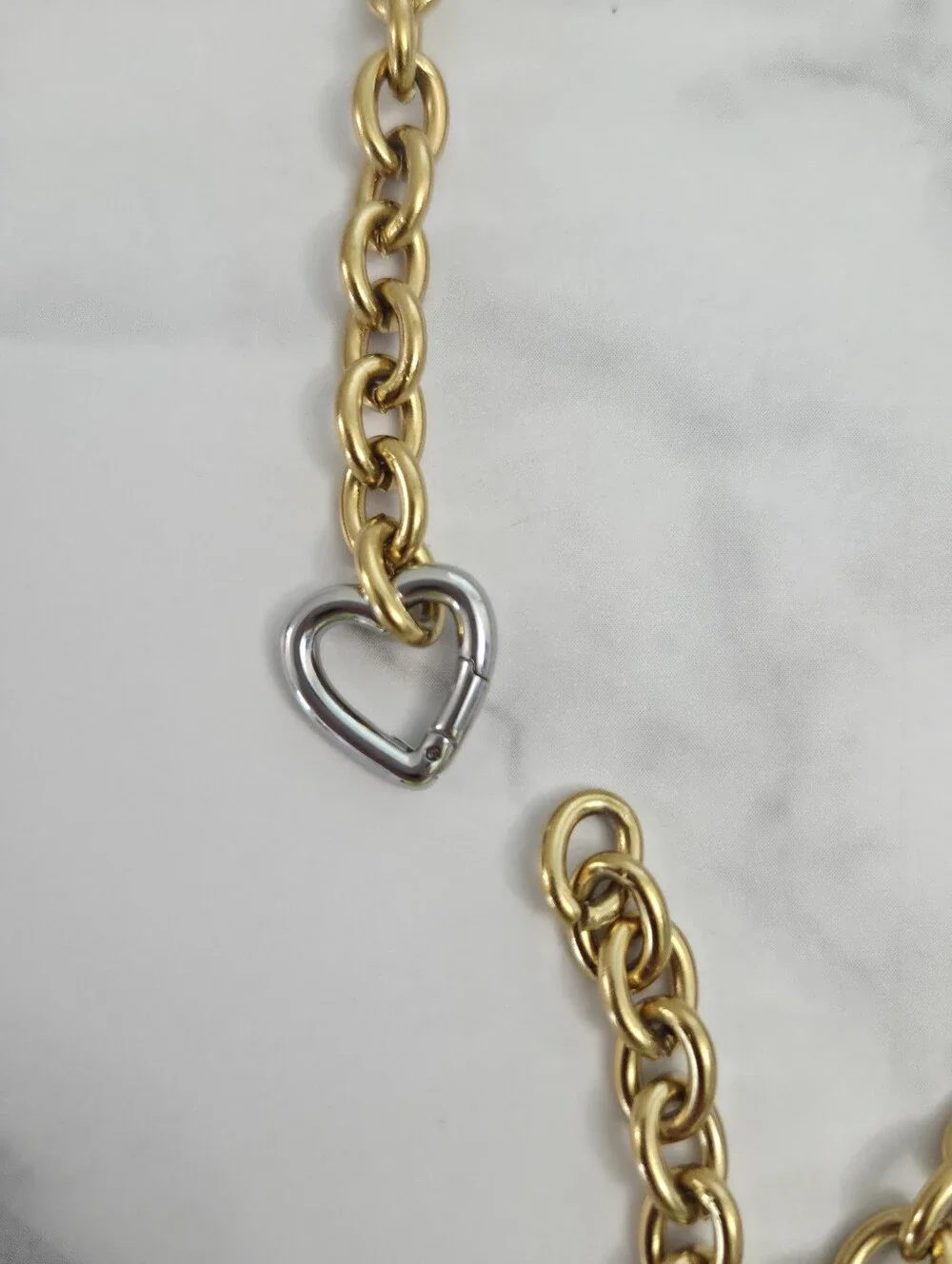 Gold Chunky Chain Necklace with Red Heart Pendant & Heart Carabiner Clasp